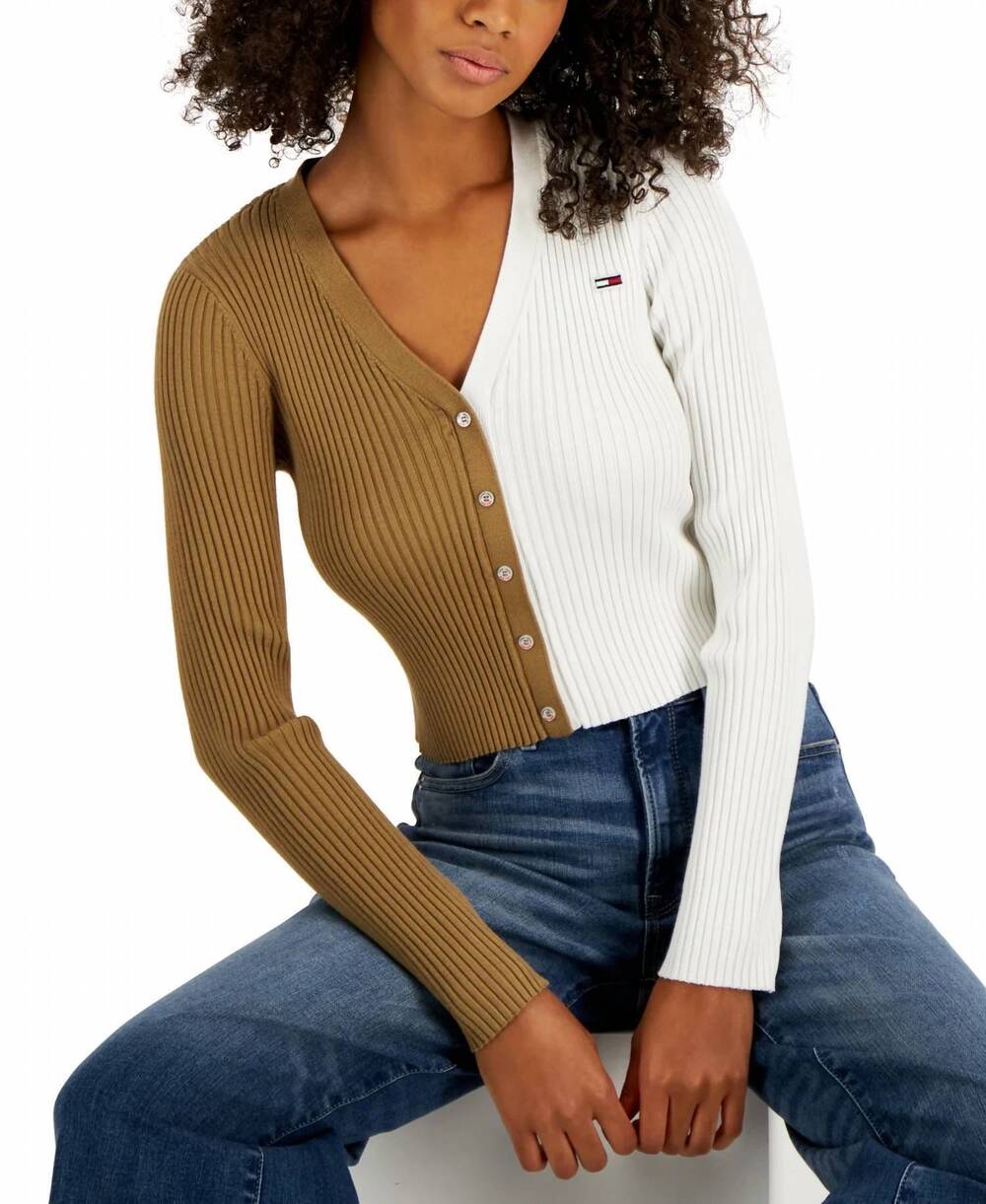 NEW TOMMY JEANS v neck pullover sweater cardigan in colorblock
